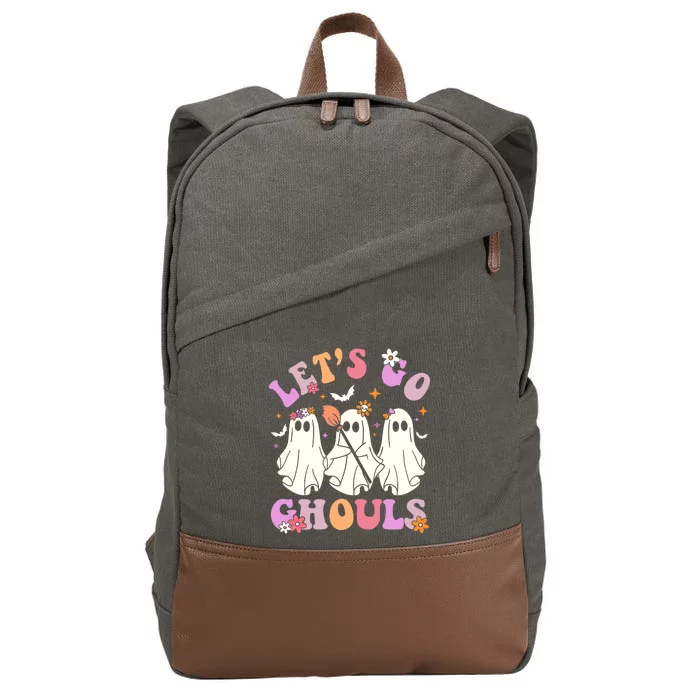 Lets Go Ghouls Halloween Ghost Outfit Costume Retro Groovy Cotton Canvas Backpack