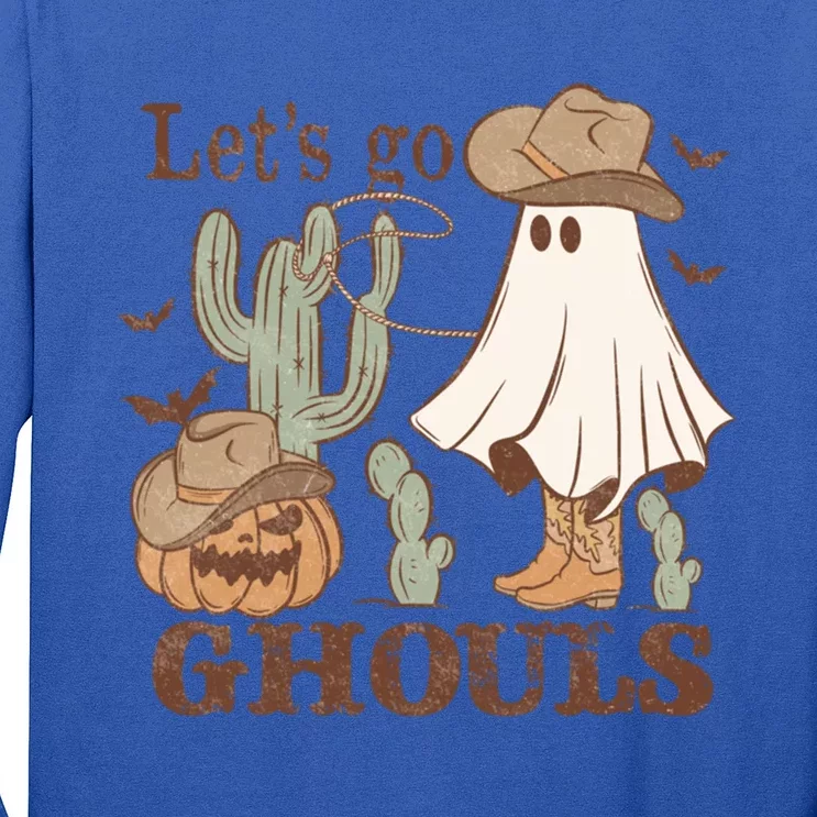 LetS Go Ghouls Country Halloween Ghost With Cow Hat Gift Long Sleeve Shirt