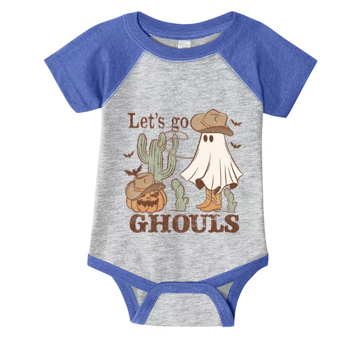 LetS Go Ghouls Country Halloween Ghost With Cow Hat Gift Infant Baby Jersey Bodysuit