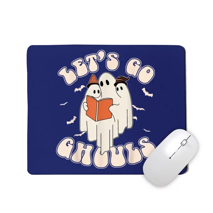 Lets Go Ghouls Retro Ghost Books Trick Or Teach Halloween Mousepad