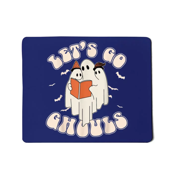 Lets Go Ghouls Retro Ghost Books Trick Or Teach Halloween Mousepad