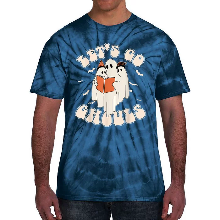 Lets Go Ghouls Retro Ghost Books Trick Or Teach Halloween Tie-Dye T-Shirt