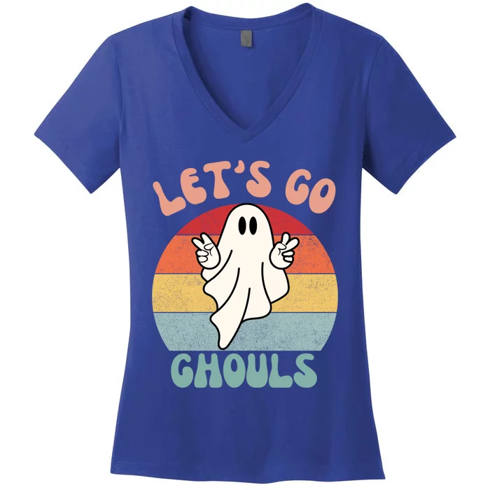 LetS Go Ghouls Ghost Halloween Costume Outfit Retro Groovy Cute Gift Women's V-Neck T-Shirt