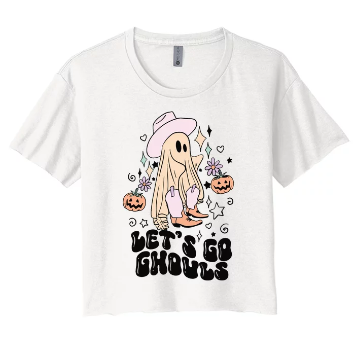 Lets Go Ghouls Funny Halloween Fall Women's Crop Top Tee