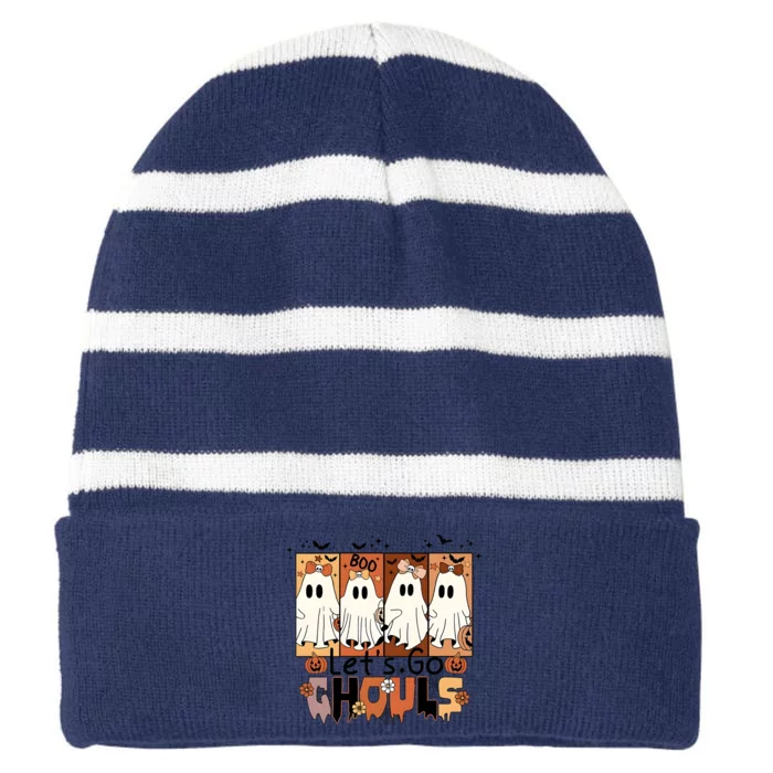 Lets Go Ghouls Spooky Season Halloween Striped Beanie with Solid Band