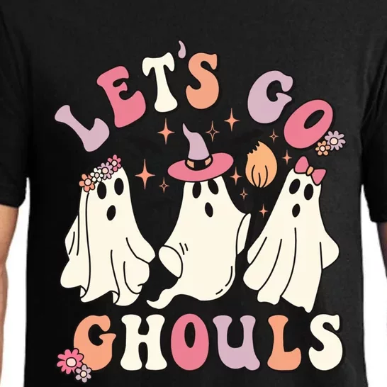 Let's Go Ghouls Funny Halloween Cute Groovy Ghost Retro Gift Pajama Set