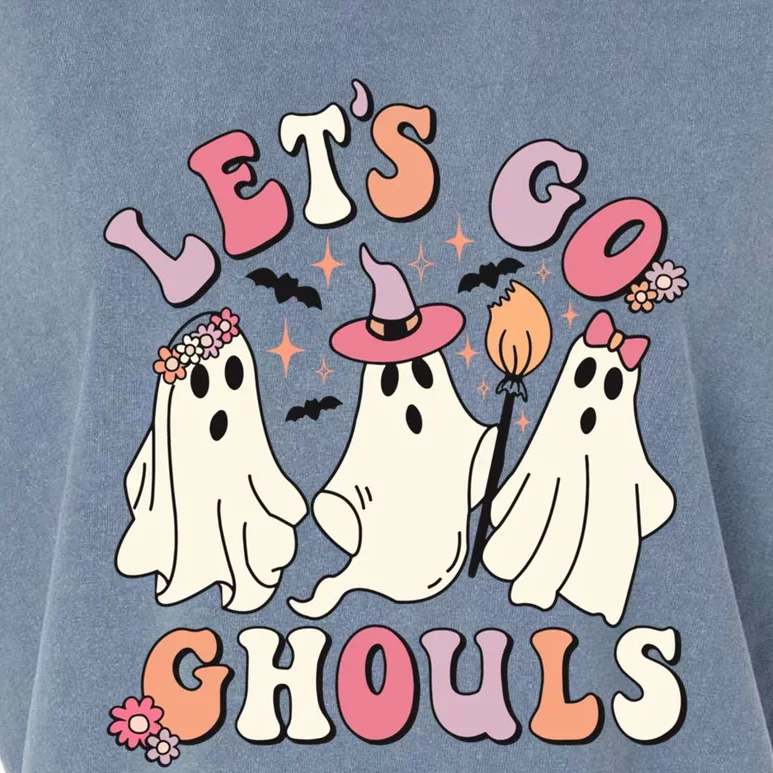 Let's Go Ghouls Funny Halloween Cute Groovy Ghost Retro Gift Garment-Dyed Women's Muscle Tee