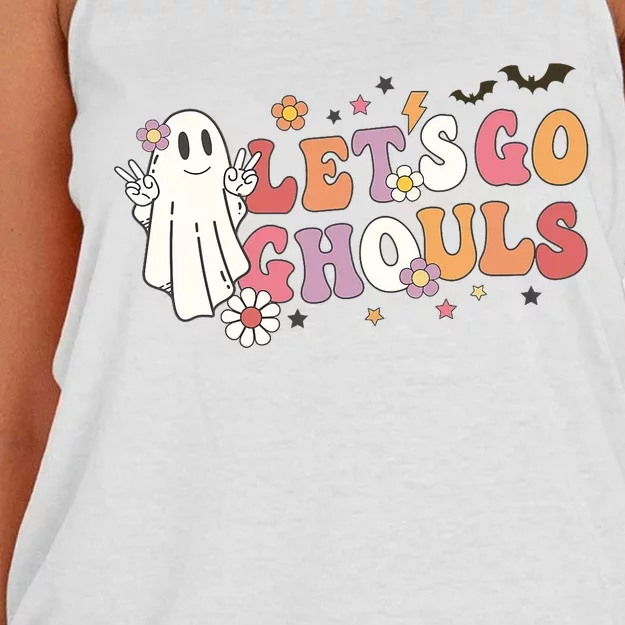 Lets Go Ghouls Ghost Funny Halloween Costume Women's Knotted Racerback Tank