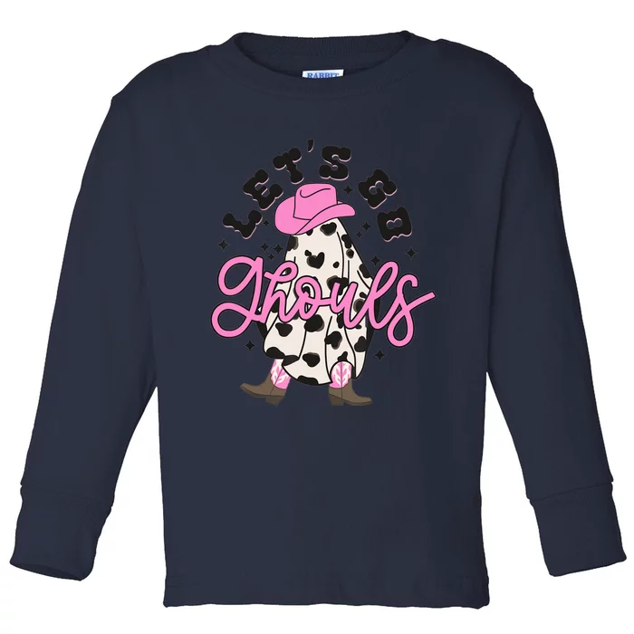 Let’s Go Ghouls Halloween Spooky Western Cowgirl Retro Toddler Long Sleeve Shirt