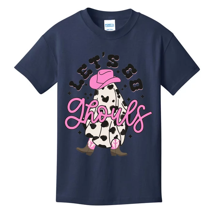 Let’s Go Ghouls Halloween Spooky Western Cowgirl Retro Kids T-Shirt