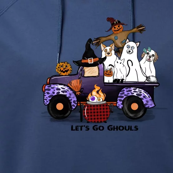 Let's Go Ghouls On Truck Funny Halloween Boo Witch Hat Cats Pumpkin Graphic Performance Fleece Hoodie