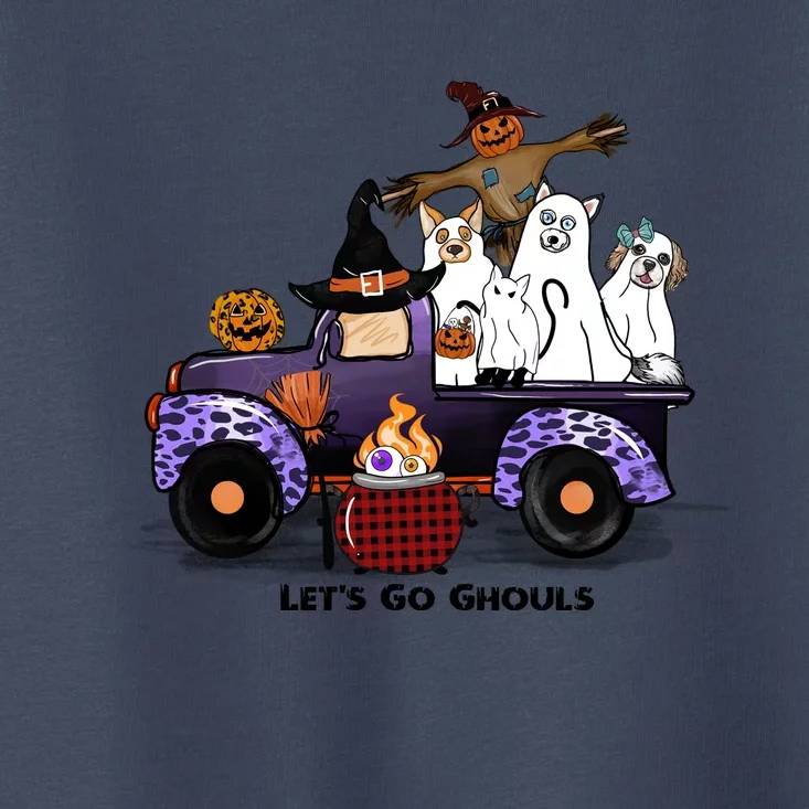 Let's Go Ghouls On Truck Funny Halloween Boo Witch Hat Cats Pumpkin Graphic Toddler T-Shirt