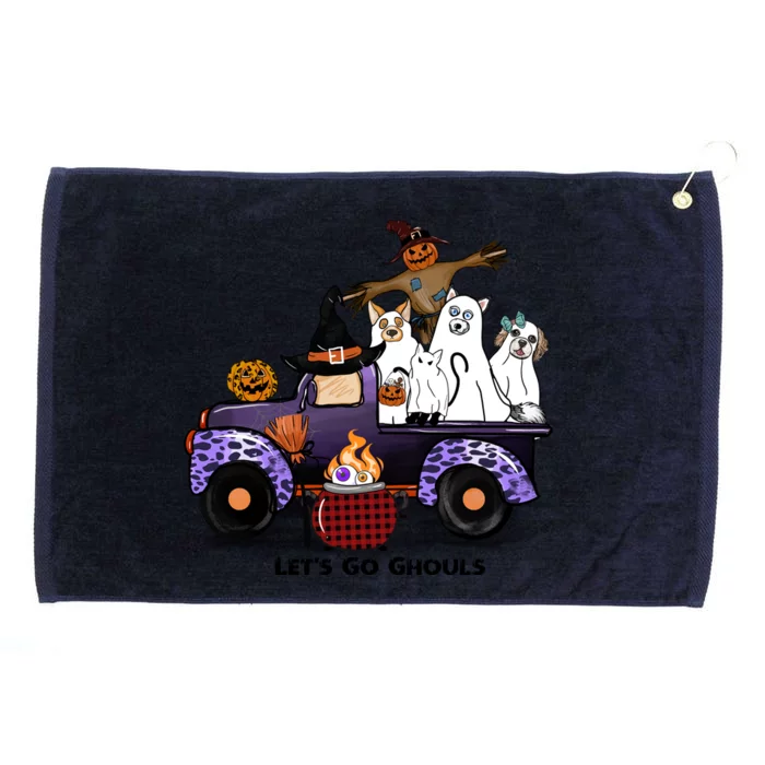 Let's Go Ghouls On Truck Funny Halloween Boo Witch Hat Cats Pumpkin Graphic Grommeted Golf Towel