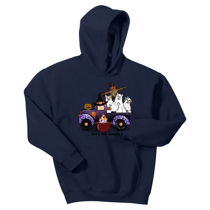 Let's Go Ghouls On Truck Funny Halloween Boo Witch Hat Cats Pumpkin Graphic Kids Hoodie