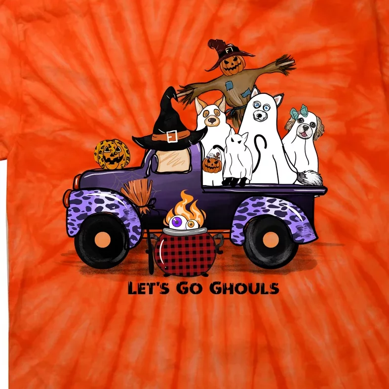 Let's Go Ghouls On Truck Funny Halloween Boo Witch Hat Cats Pumpkin Graphic Tie-Dye T-Shirt