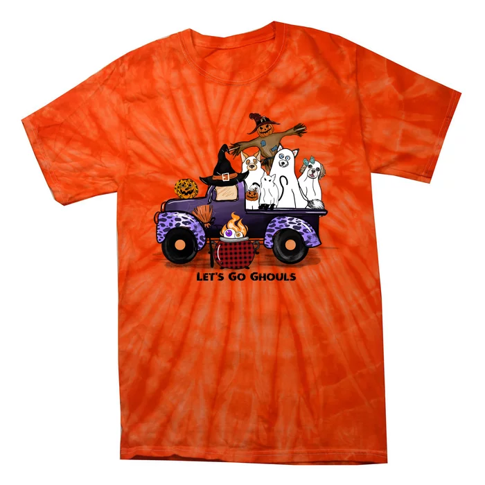 Let's Go Ghouls On Truck Funny Halloween Boo Witch Hat Cats Pumpkin Graphic Tie-Dye T-Shirt