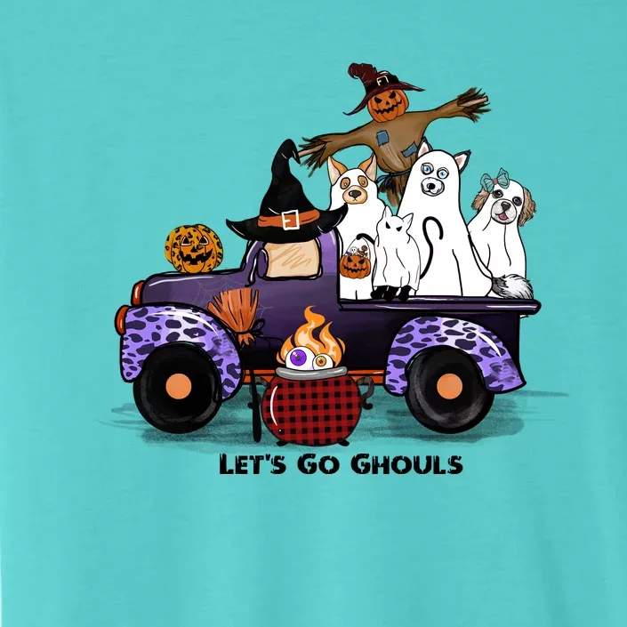 Let's Go Ghouls On Truck Funny Halloween Boo Witch Hat Cats Pumpkin Graphic ChromaSoft Performance T-Shirt