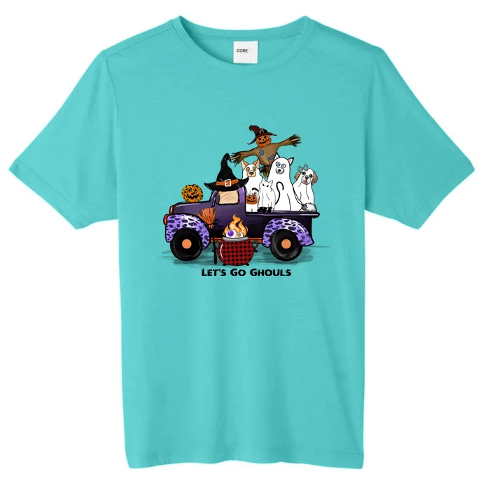 Let's Go Ghouls On Truck Funny Halloween Boo Witch Hat Cats Pumpkin Graphic ChromaSoft Performance T-Shirt