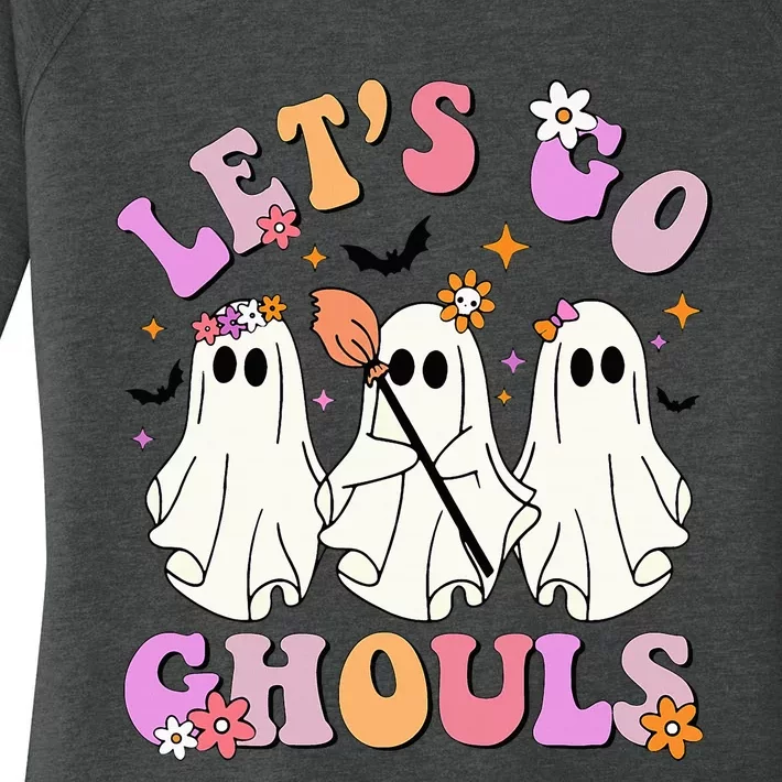 Lets Go Ghouls Halloween Ghost Outfit Costume Retro Groovy Women's Perfect Tri Tunic Long Sleeve Shirt