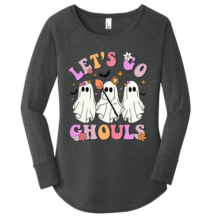 Lets Go Ghouls Halloween Ghost Outfit Costume Retro Groovy Women's Perfect Tri Tunic Long Sleeve Shirt