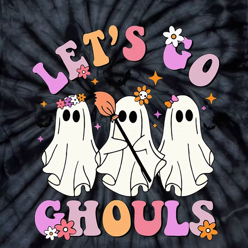 Lets Go Ghouls Halloween Ghost Outfit Costume Retro Groovy Tie-Dye T-Shirt