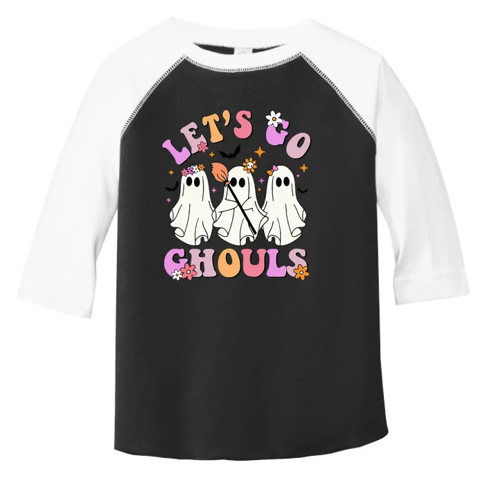 Lets Go Ghouls Halloween Ghost Outfit Costume Retro Groovy Toddler Fine Jersey T-Shirt