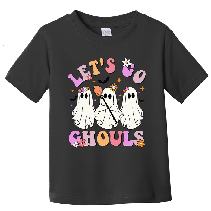 Lets Go Ghouls Halloween Ghost Outfit Costume Retro Groovy Toddler T-Shirt