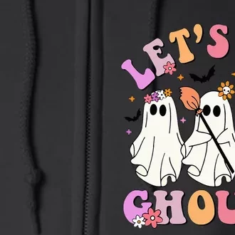 Lets Go Ghouls Halloween Ghost Outfit Costume Retro Groovy Full Zip Hoodie