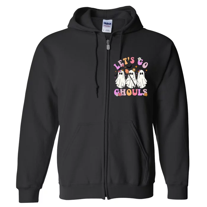 Lets Go Ghouls Halloween Ghost Outfit Costume Retro Groovy Full Zip Hoodie