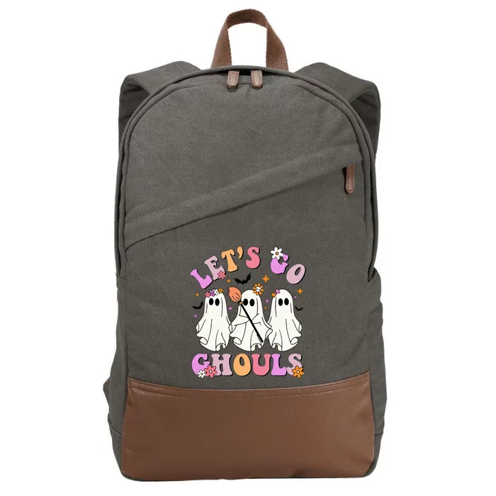 Lets Go Ghouls Halloween Ghost Outfit Costume Retro Groovy Cotton Canvas Backpack