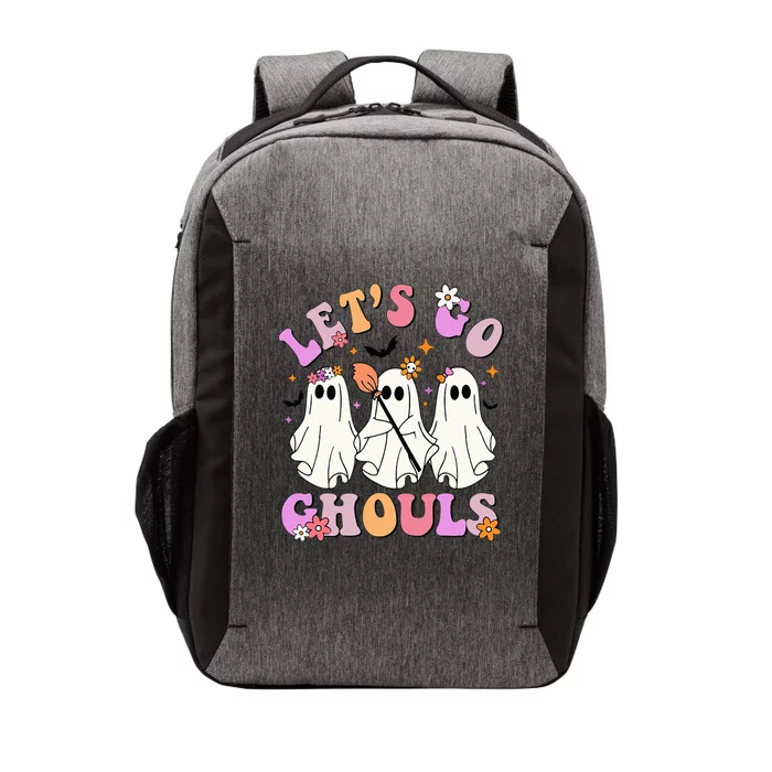 Lets Go Ghouls Halloween Ghost Outfit Costume Retro Groovy Vector Backpack