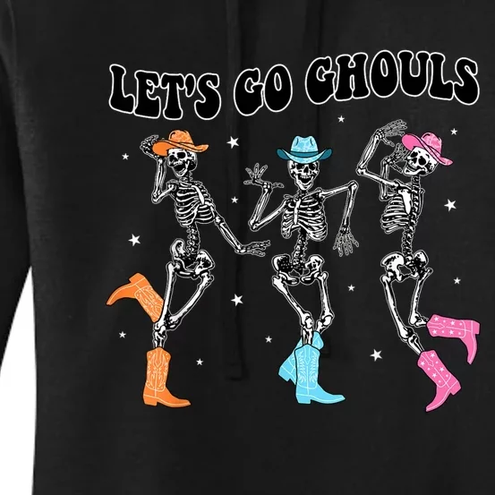 LetS Go Ghouls Dancing Skeleton Cowboy Western Halloween Women's Pullover Hoodie