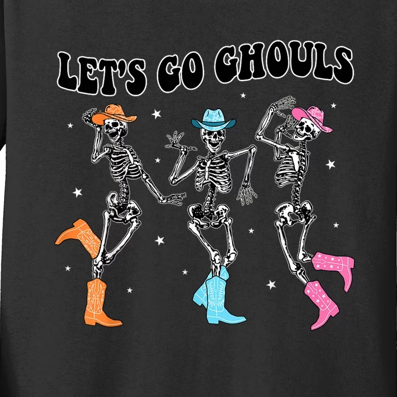 LetS Go Ghouls Dancing Skeleton Cowboy Western Halloween Kids Long Sleeve Shirt