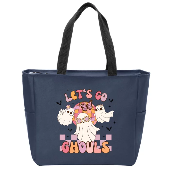 LetS Go Ghouls Retro Ghost Halloween Zip Tote Bag