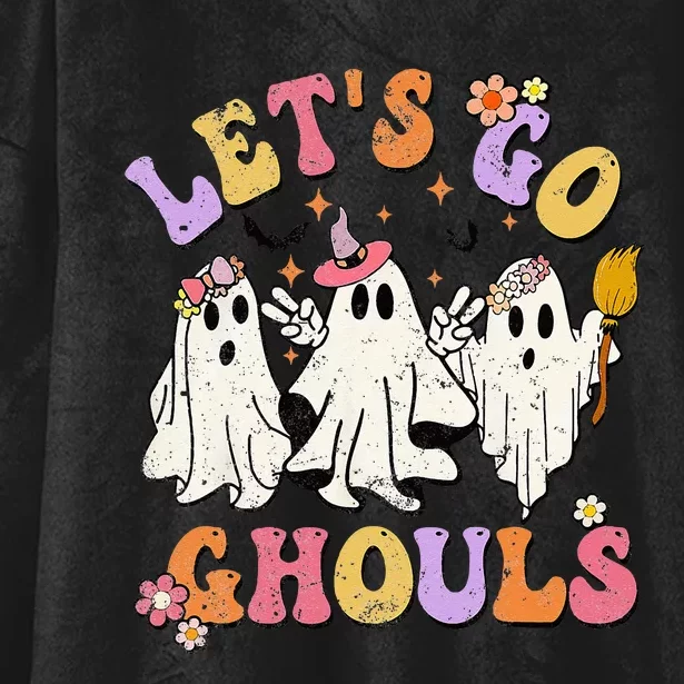 Lets Go Ghouls Halloween Ghost Outfit Costume Retro Groovy Hooded Wearable Blanket