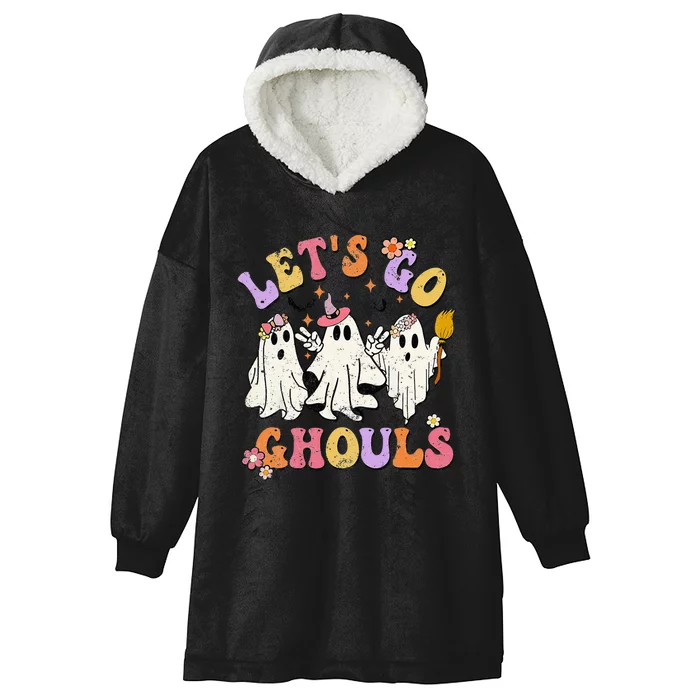 Lets Go Ghouls Halloween Ghost Outfit Costume Retro Groovy Hooded Wearable Blanket