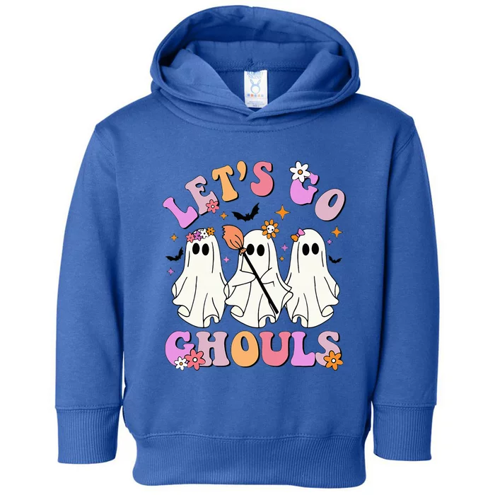 Lets Go Ghouls Halloween Ghost Outfit Costume Retro Groovy Toddler Hoodie