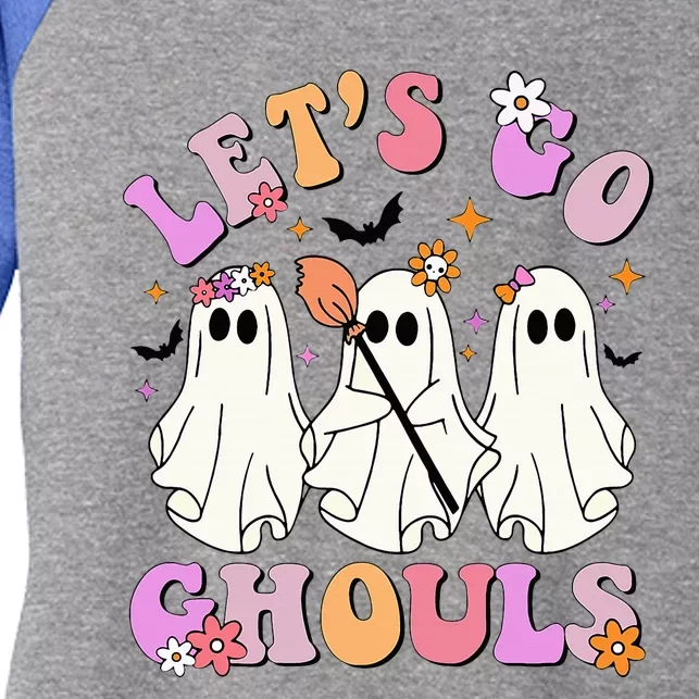 Lets Go Ghouls Halloween Ghost Outfit Costume Retro Groovy Women's Tri-Blend 3/4-Sleeve Raglan Shirt