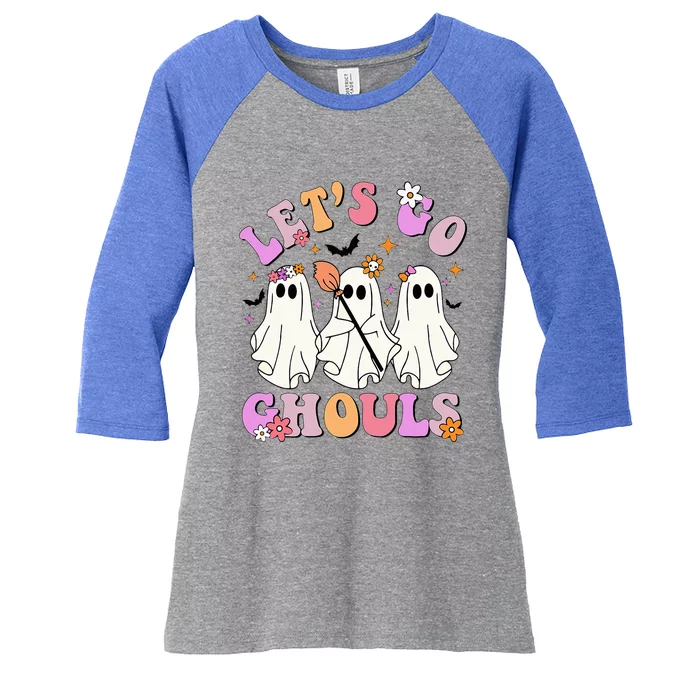 Lets Go Ghouls Halloween Ghost Outfit Costume Retro Groovy Women's Tri-Blend 3/4-Sleeve Raglan Shirt