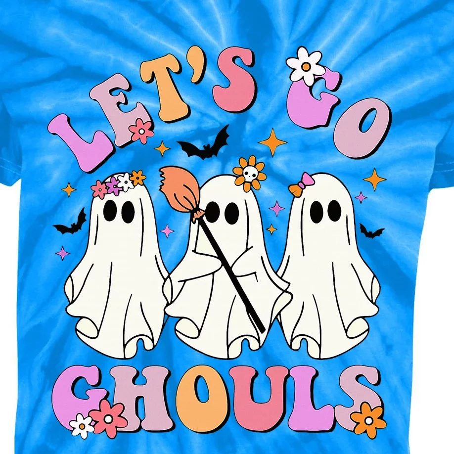 Lets Go Ghouls Halloween Ghost Outfit Costume Retro Groovy Kids Tie-Dye T-Shirt