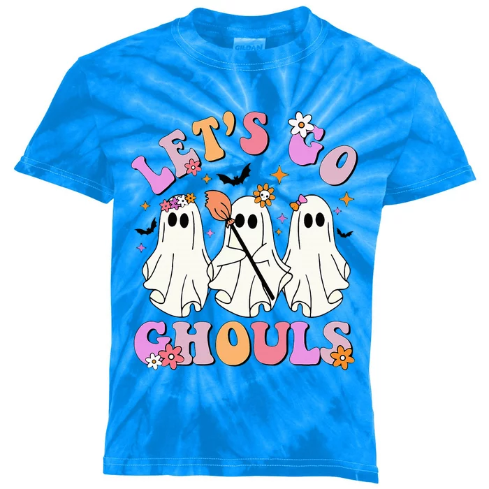 Lets Go Ghouls Halloween Ghost Outfit Costume Retro Groovy Kids Tie-Dye T-Shirt