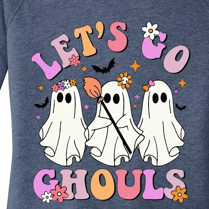 Lets Go Ghouls Halloween Ghost Outfit Costume Retro Groovy Women's Perfect Tri Tunic Long Sleeve Shirt