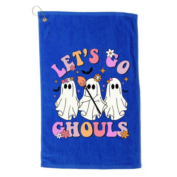 Lets Go Ghouls Halloween Ghost Outfit Costume Retro Groovy Platinum Collection Golf Towel