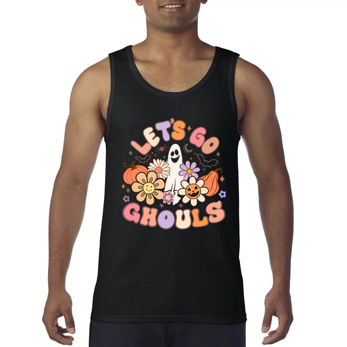 Lets Go Ghouls Halloween Ghost Outfit Costume Retro Groovy Tank Top