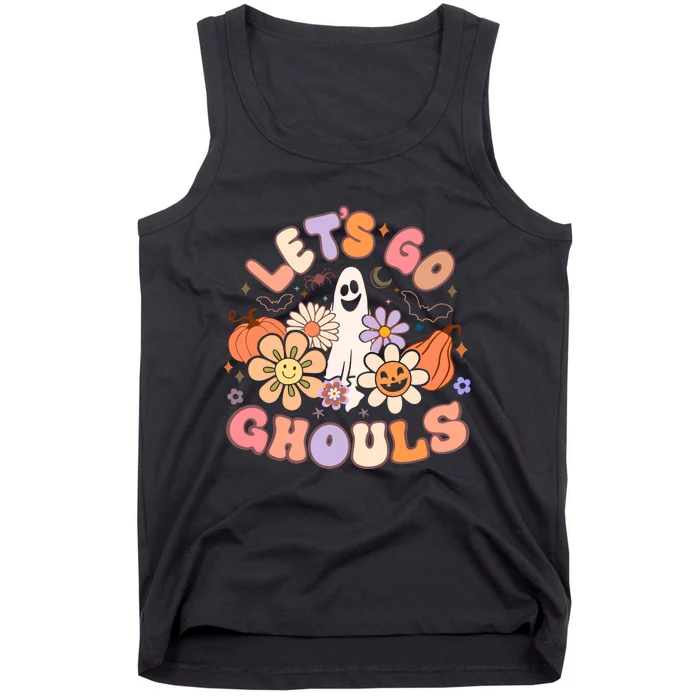 Lets Go Ghouls Halloween Ghost Outfit Costume Retro Groovy Tank Top