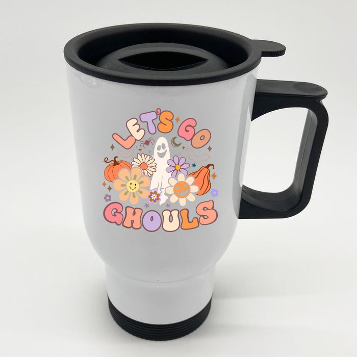 Lets Go Ghouls Halloween Ghost Outfit Costume Retro Groovy Front & Back Stainless Steel Travel Mug