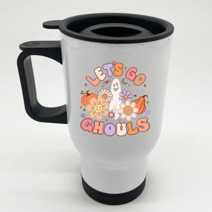 Lets Go Ghouls Halloween Ghost Outfit Costume Retro Groovy Front & Back Stainless Steel Travel Mug