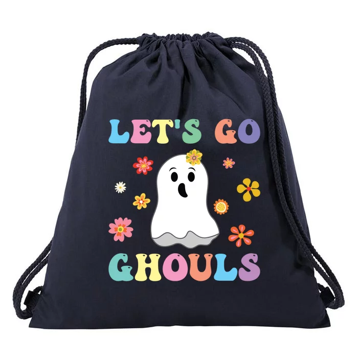 Lets Go Ghouls Fall Vibes Leopard Retro Pumpkin Fall Gift Drawstring Bag