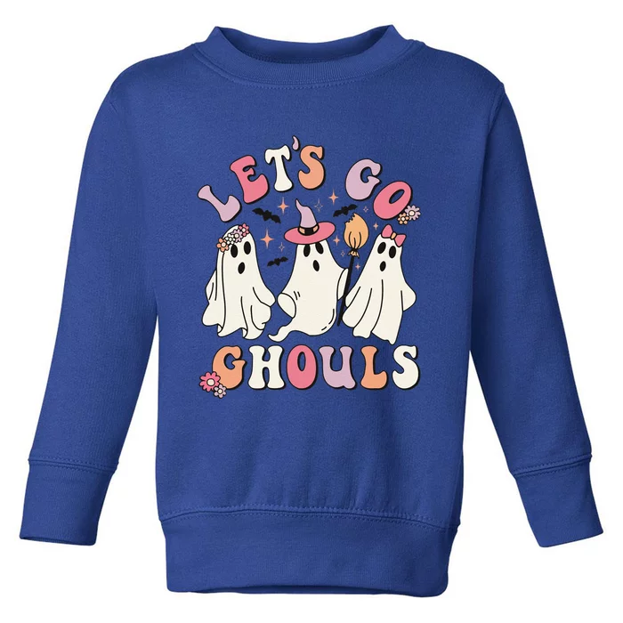 Lets Go Ghouls Cute Floral Ghost Costume Halloween Autumn Funny Toddler Sweatshirt