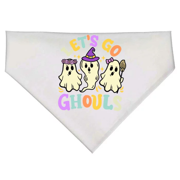 Lets Go Ghouls Funny Halloween Spooky Ghosts Retro Groovy Meaningful Gift USA-Made Doggie Bandana